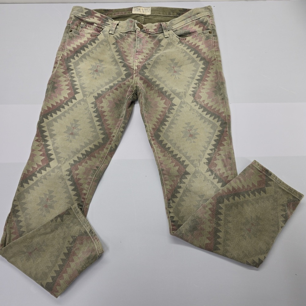 Current Elliott The Stiletto Army Green Aztec Print Skinny Jeans Size‎ 30-0